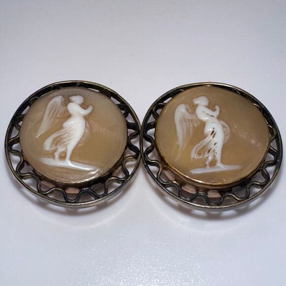 Antique Victorian 1800s solid 10kt & gold filled carved shell cameo cufflinks - Picture 2 of 11
